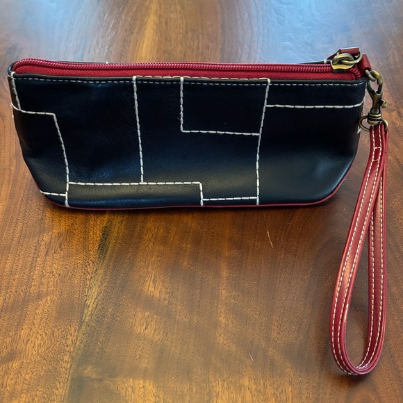 Vintage Isabella Fiore Peace Love Black Red Embroidered Beaded Wristlet Clutch - Picture 5 of 11